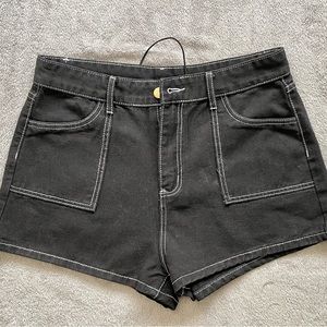 Shein Black Denim Women’s Shorts High Waist L 40/42 White Stitching